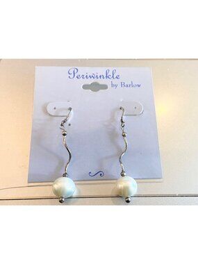 Periwinkle by Barlow White Faux Pearl & Silver Tone Wavy Dangle Hook Earrings